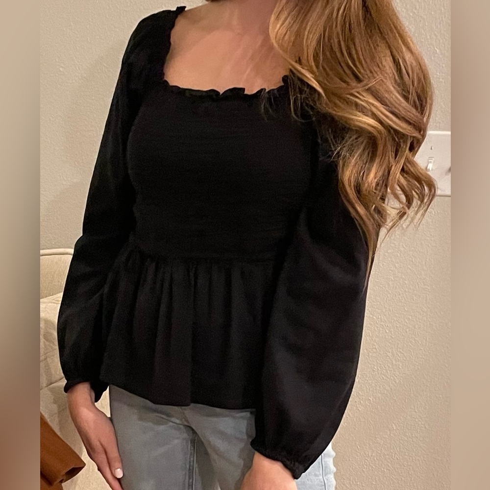 Old Navy Black Square Neck Smocked Blouse